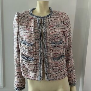 525 America Women’s Pink Cream Gold Tweed Fringe Jacket Blazer BohoGlam Barbie M